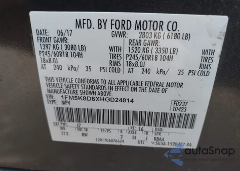 2017 Ford Explorer Xlt from USA, damaged, VIN 1FM5K8D8XHGD24814